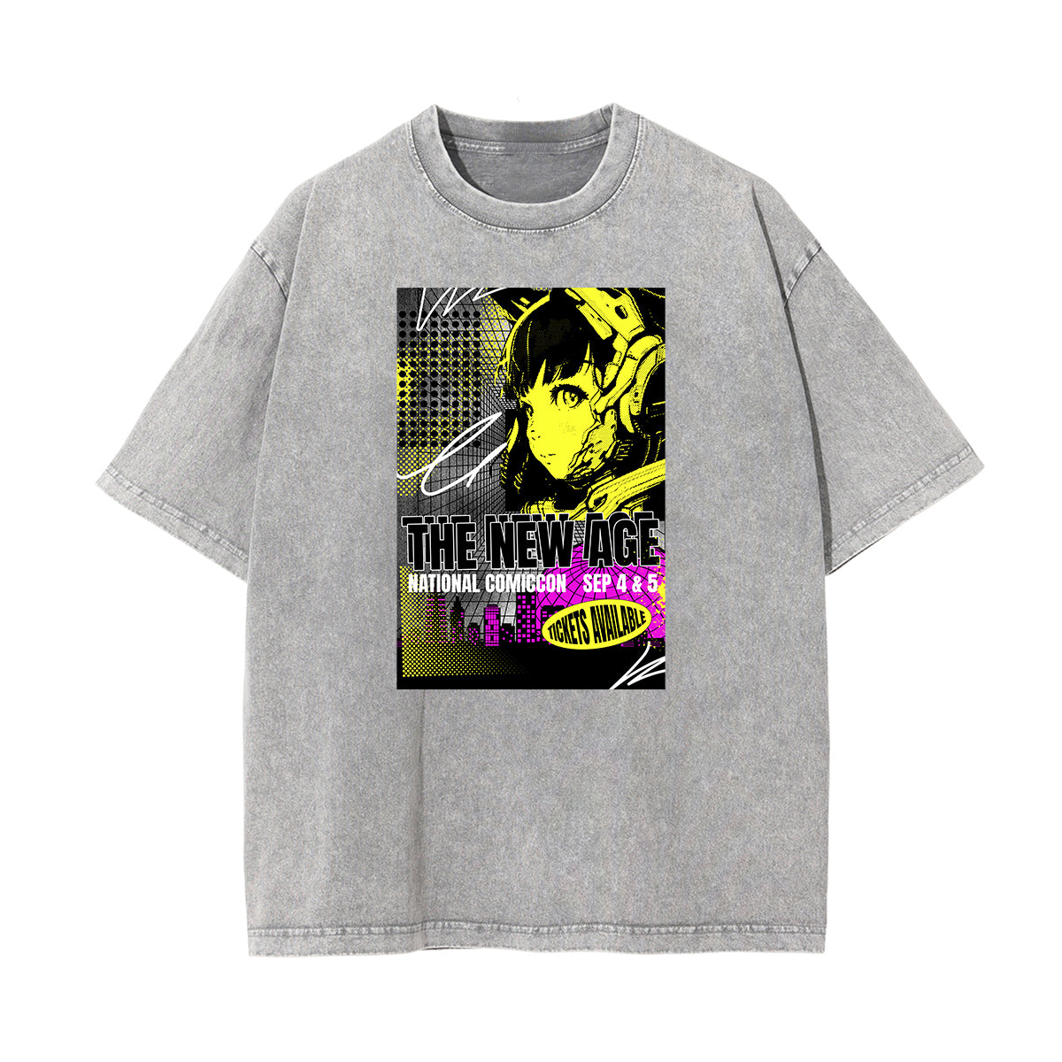 Washed Faded Y2K Anime Pattern Tee