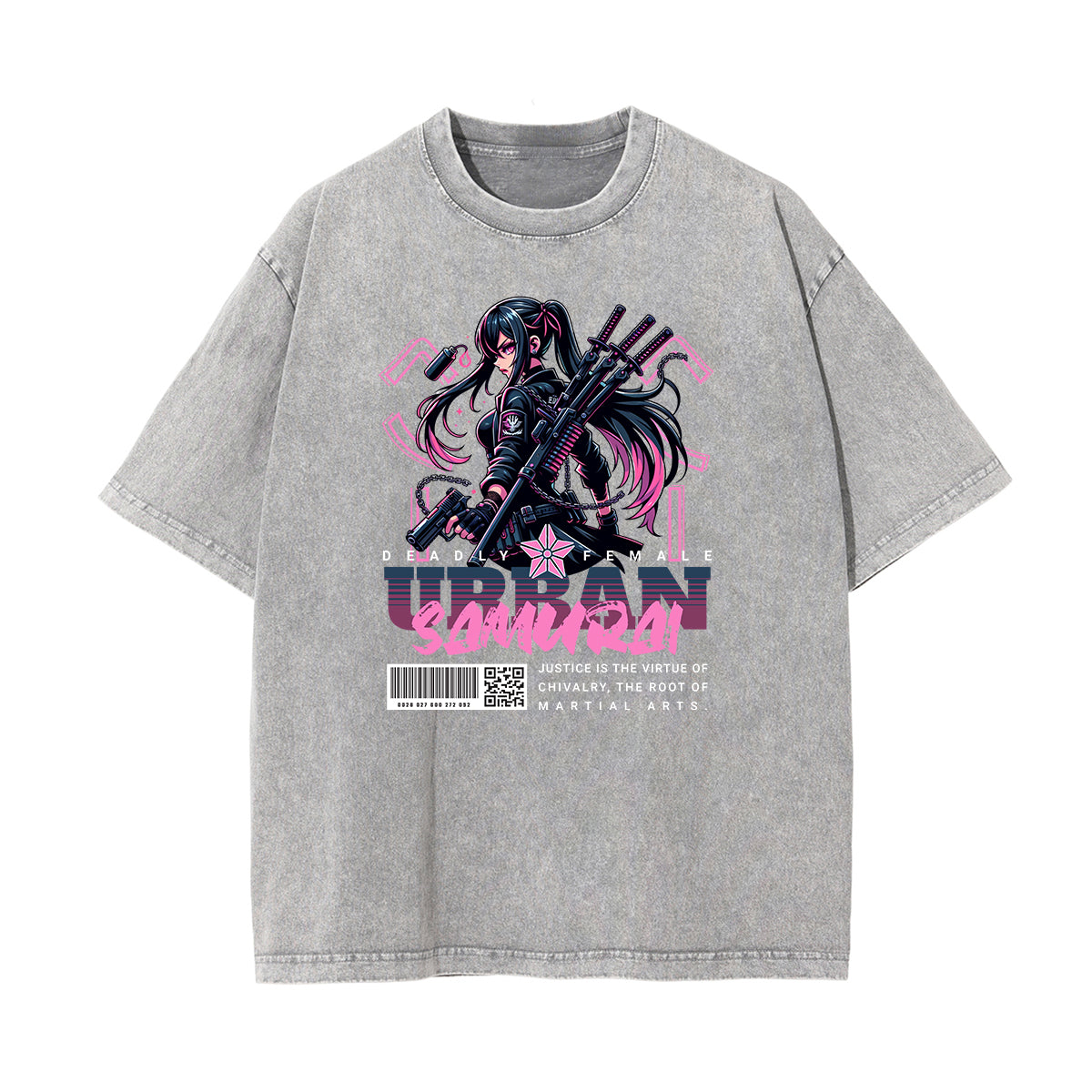 Gray Y2K Anime Streetwear Graphic Tee