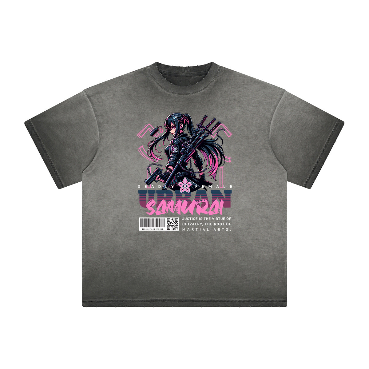 Distressed Y2K Anime Streetwear Pattern Tee