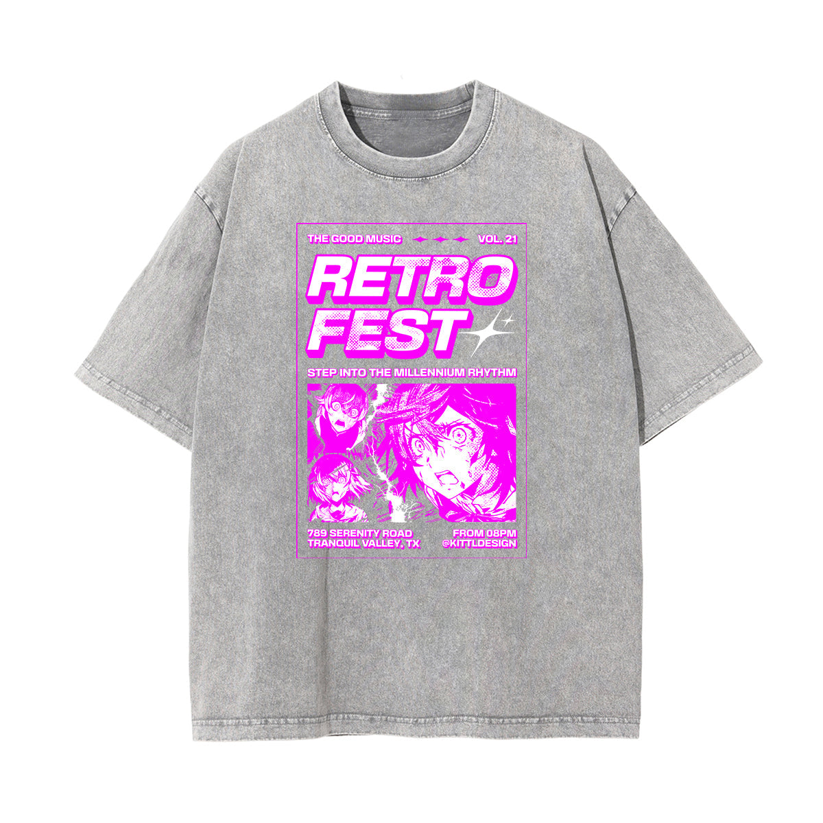 Gray Y2K Anime Streetwear Graphic Tee