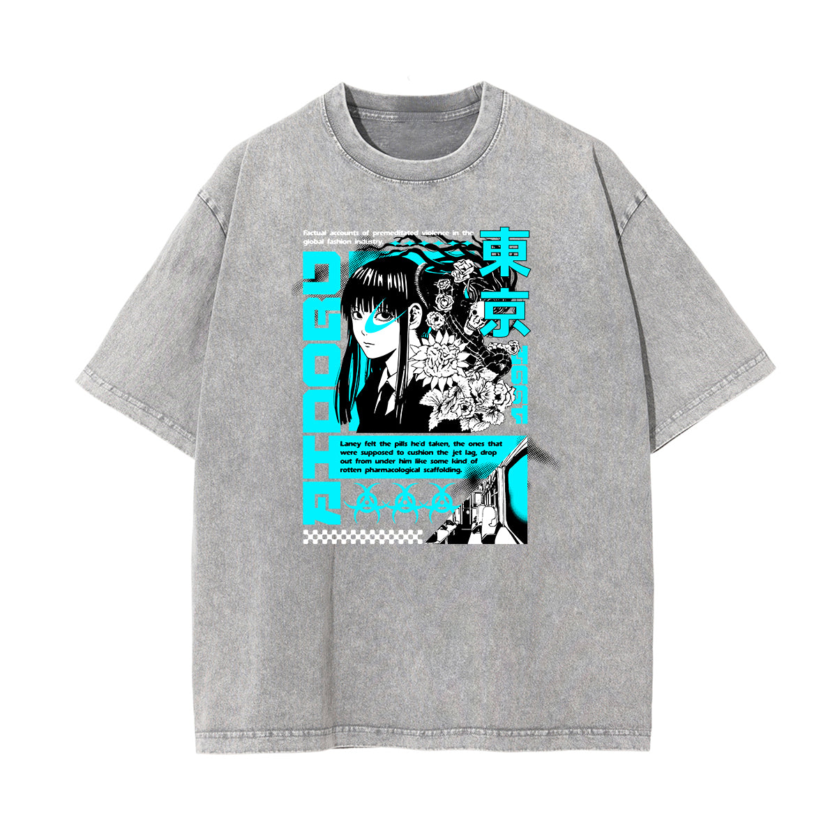 Gray Y2K Anime Streetwear Graphic Tee