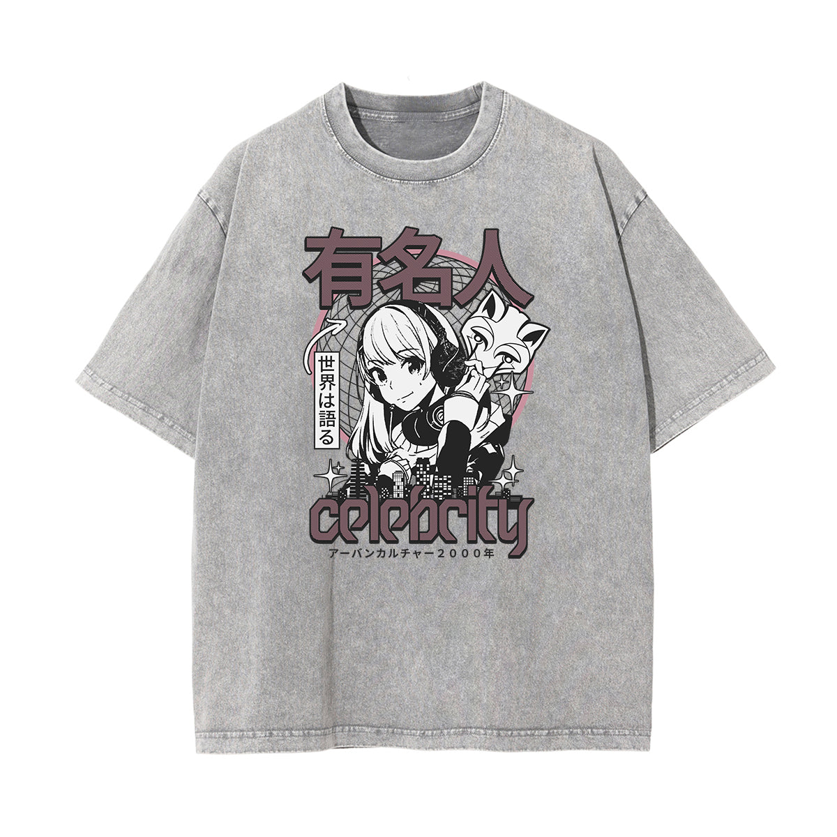 Gray Y2K Anime Streetwear Graphic Tee