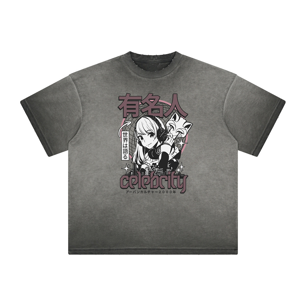 Distressed Y2K Anime Streetwear Pattern Tee