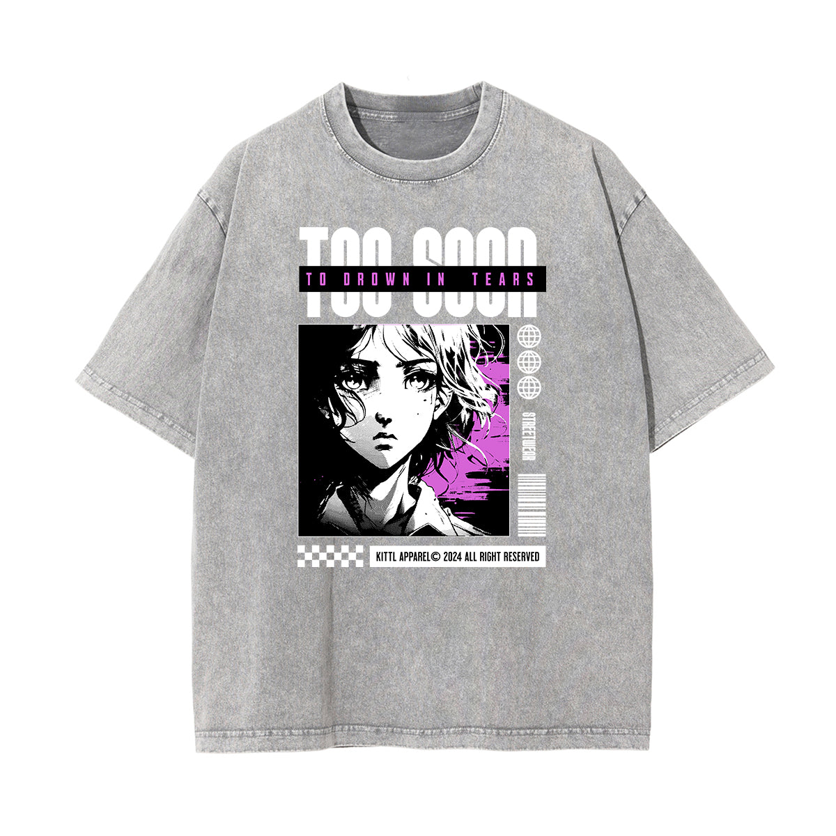 Gray Y2K Anime Streetwear Graphic Tee