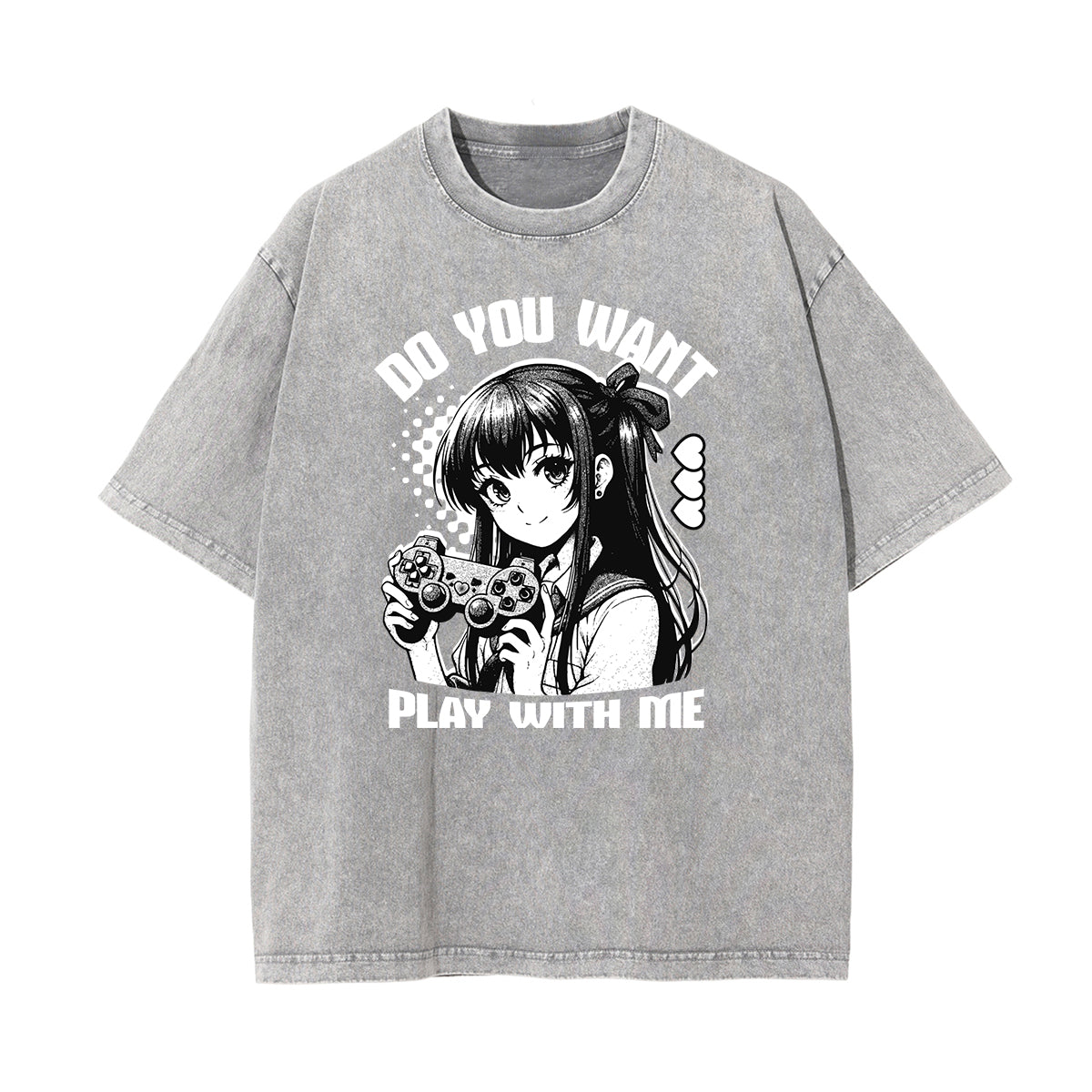 Gray Y2K Anime Streetwear Graphic Tee