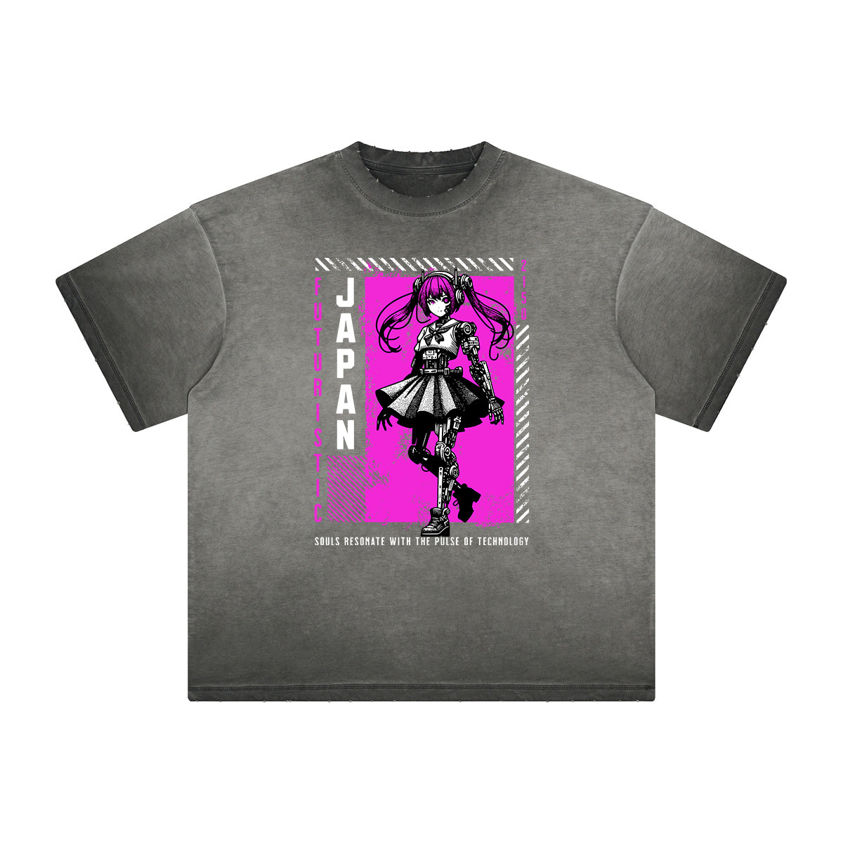 Distressed Y2K Anime Streetwear Pattern Tee