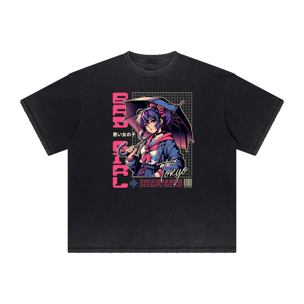 Distressed Y2K Manga Style Graphic Tee