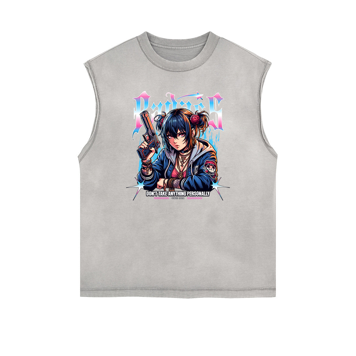 Sleeveless Manga Style Graphic Tee