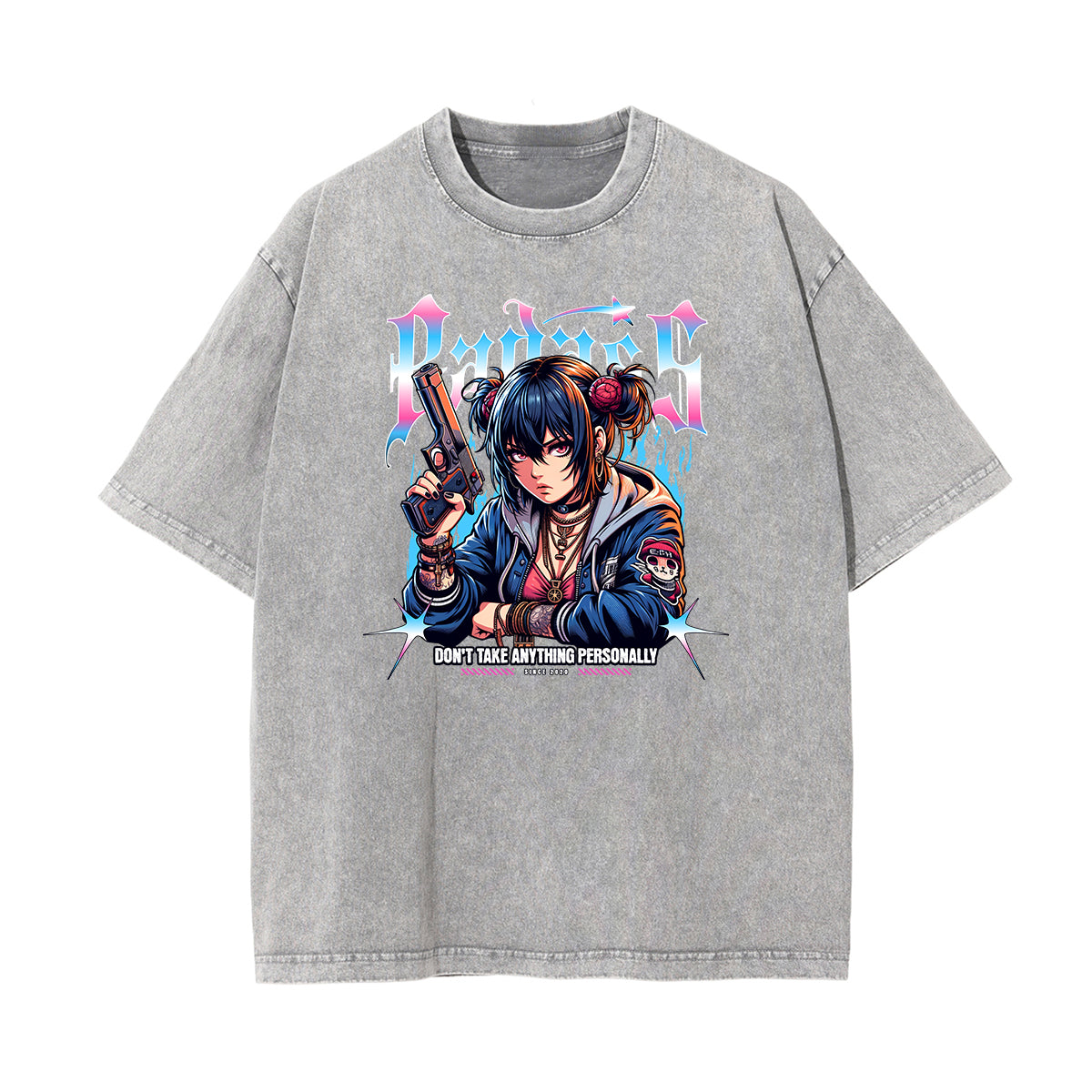 Washed Faded Anime Character Print Tee