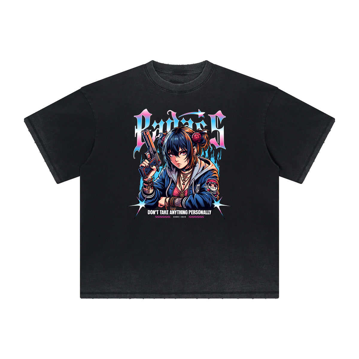 Distressed Y2K Manga Style Graphic Tee