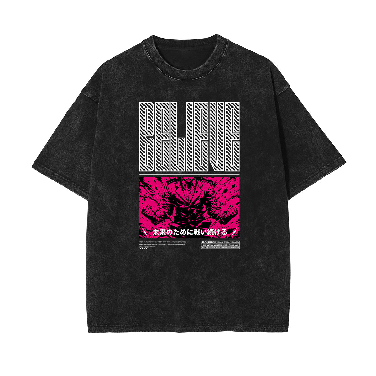 Stone Wash Manga Style Graphic Tee