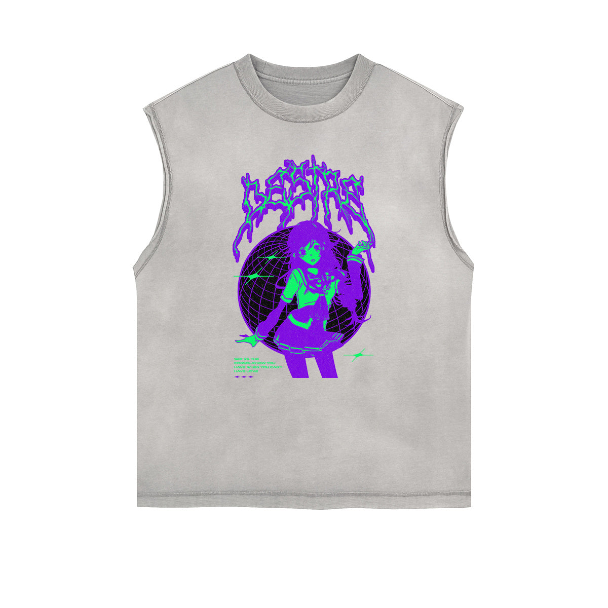 Sleeveless Manga Style Graphic Tee