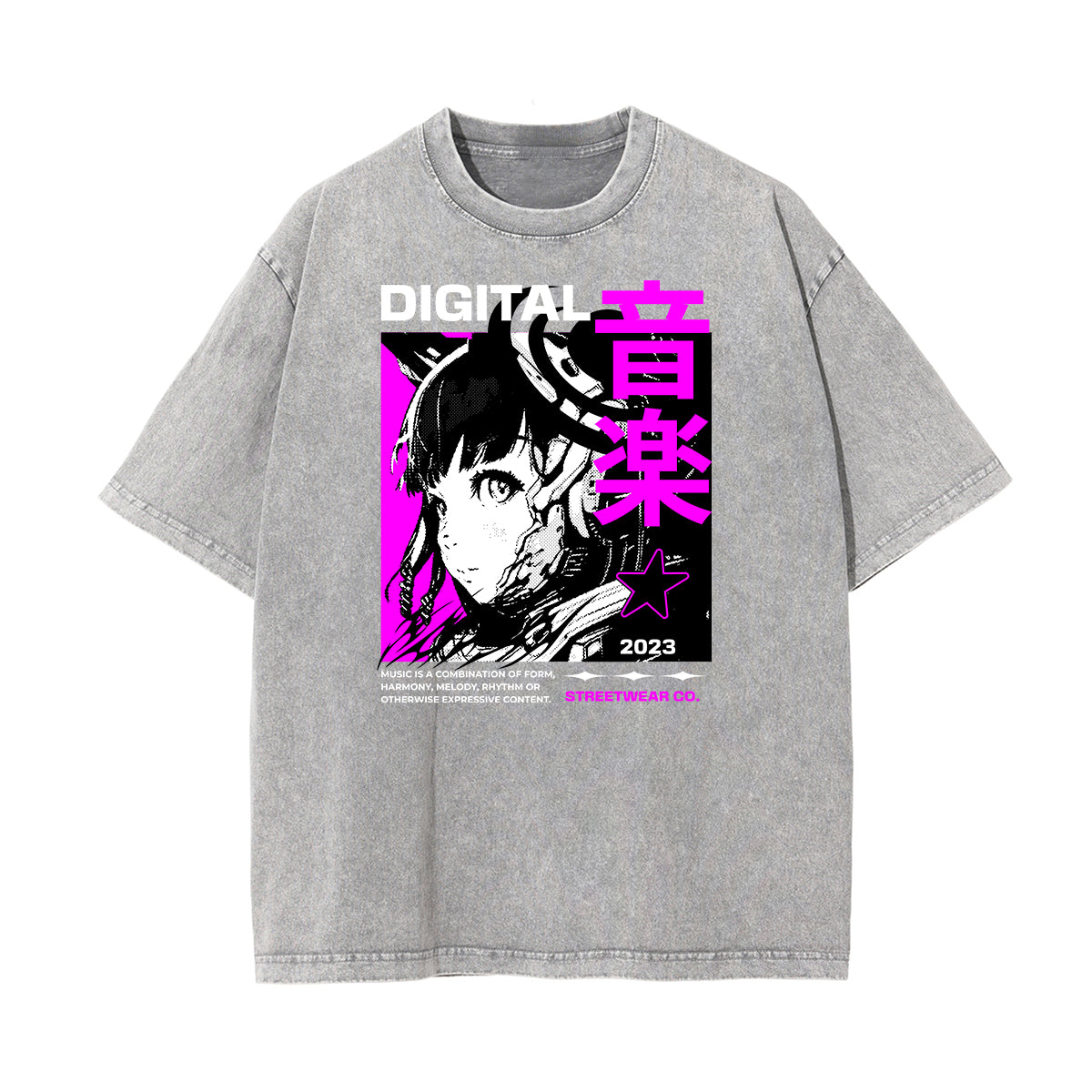 Washed Faded Anime Character Print Tee