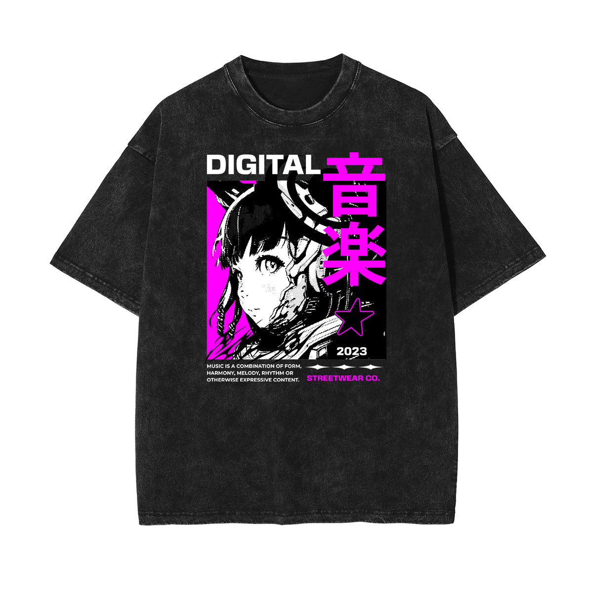 Stone Wash Manga Style Graphic Tee