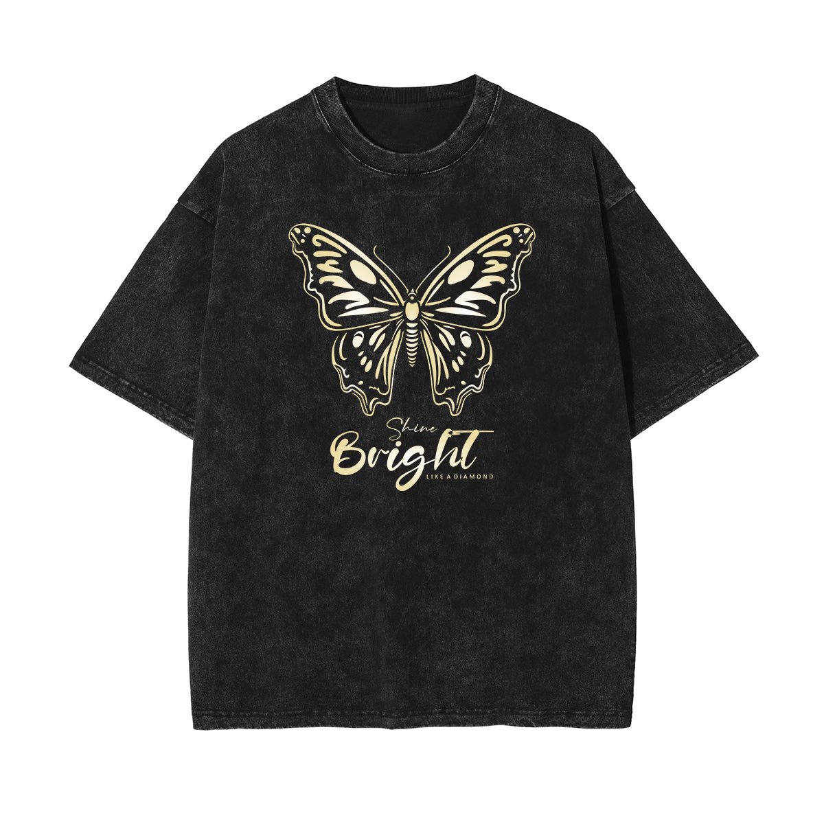 Camiseta con estampado de mariposas y lavado a la piedra