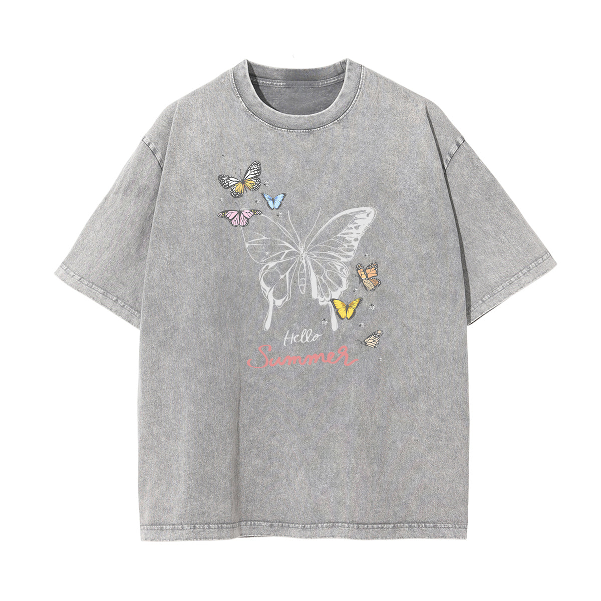 Washed Faded Butterfly Graphic Tee