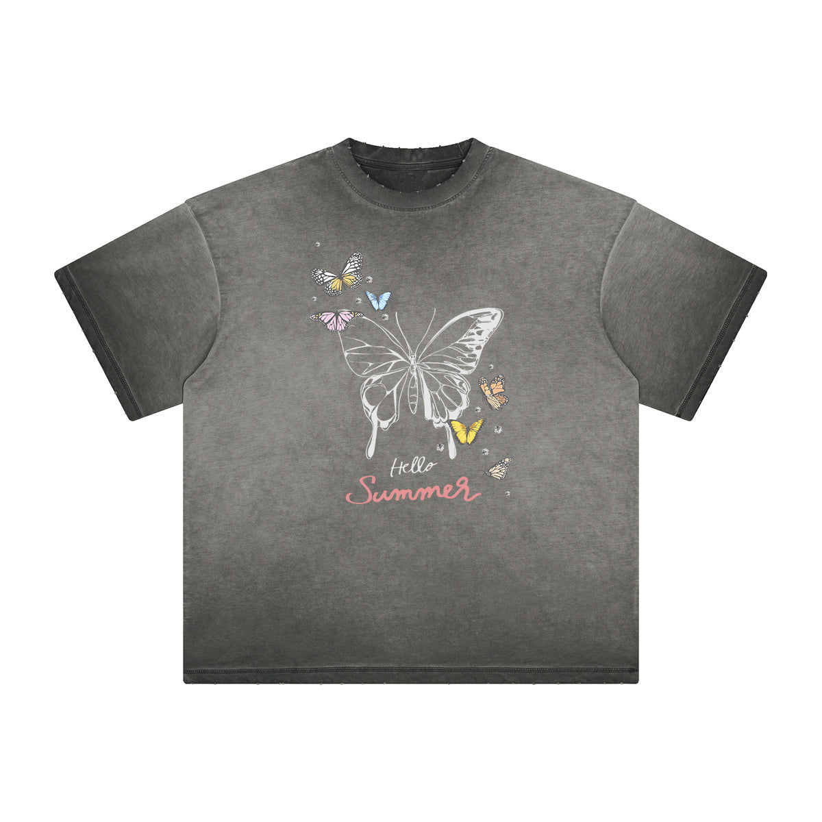 Distressed Faded Butterfly Pattern Tee