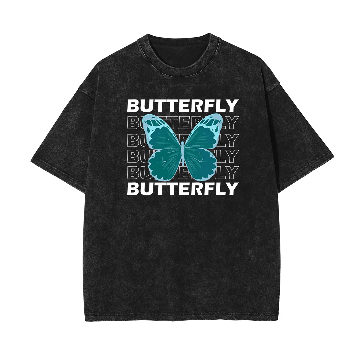 Camiseta con estampado de mariposas y lavado a la piedra