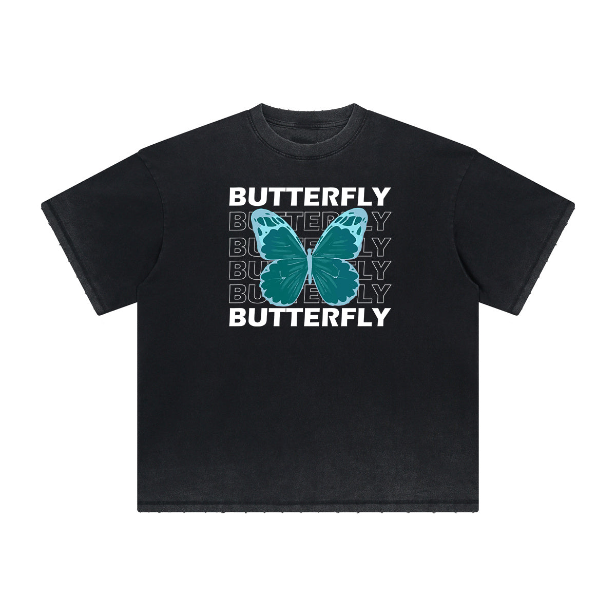 Camiseta con gráfico de mariposa desgastada