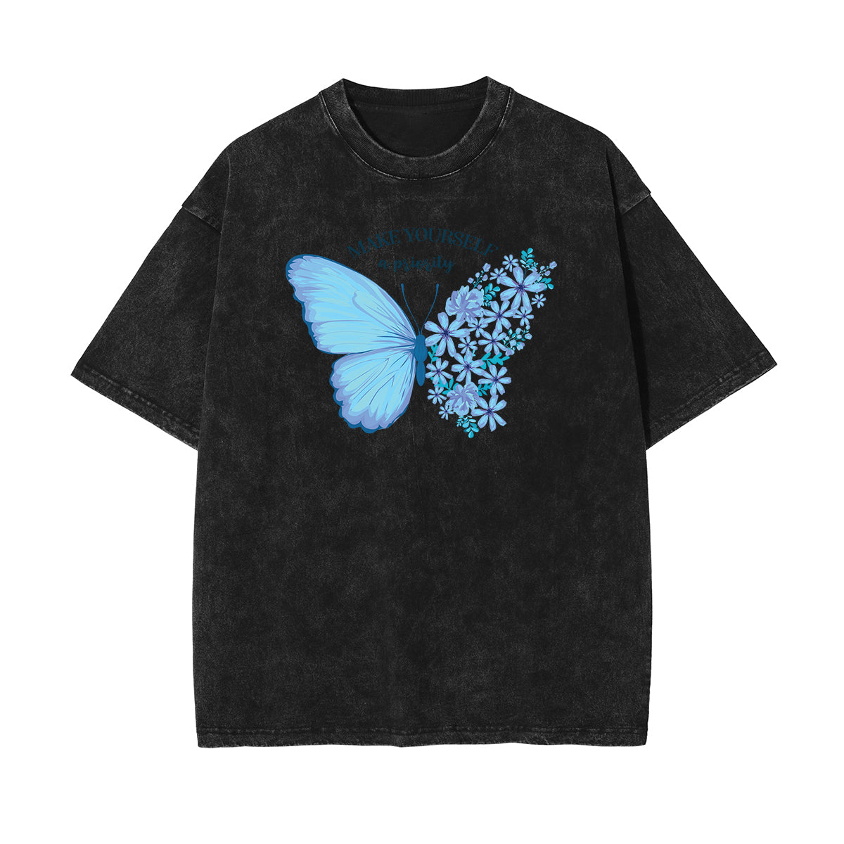 Camiseta con estampado de mariposas y lavado a la piedra