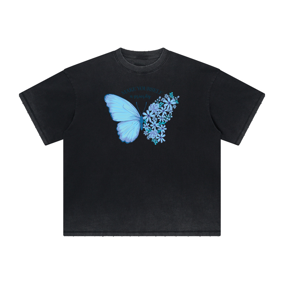 Camiseta con gráfico de mariposa desgastada