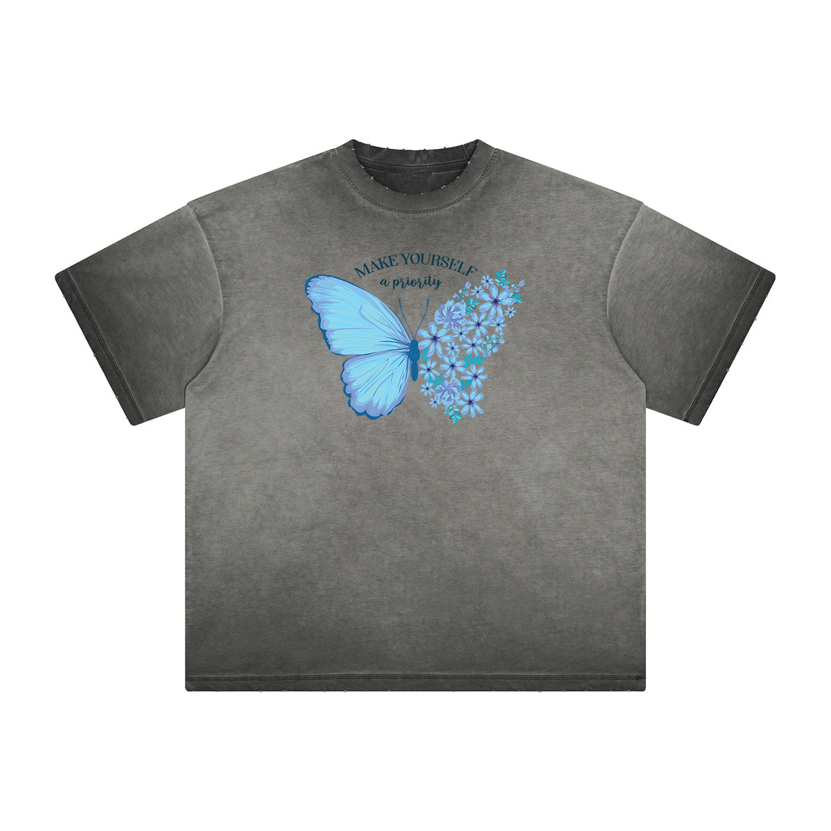 Distressed Faded Butterfly Pattern Tee