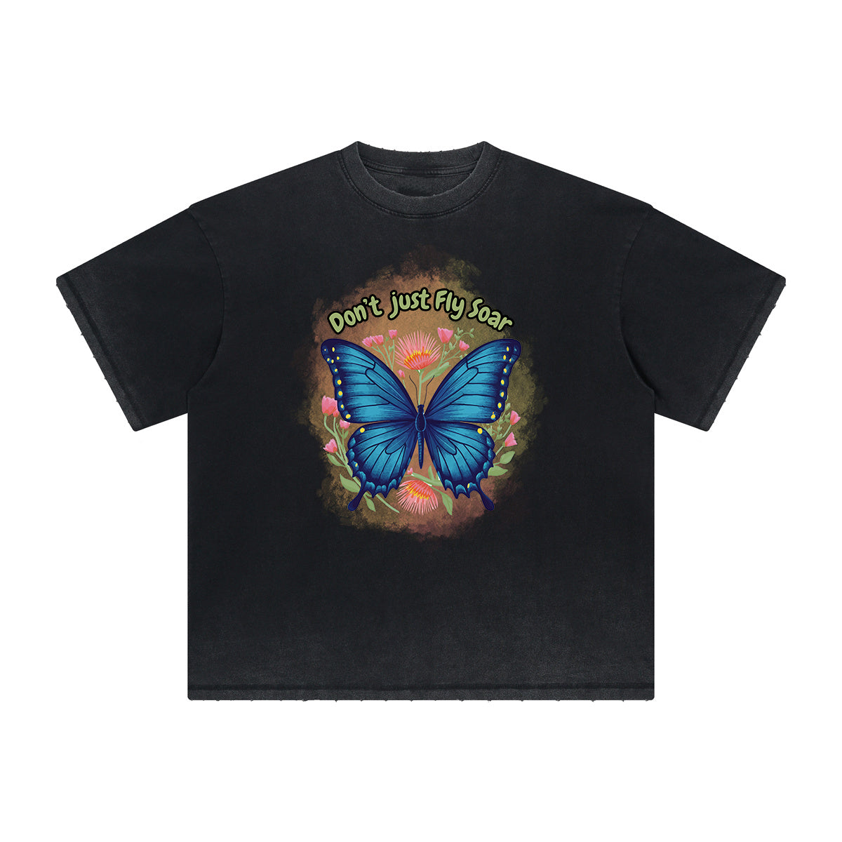 Camiseta con gráfico de mariposa desgastada