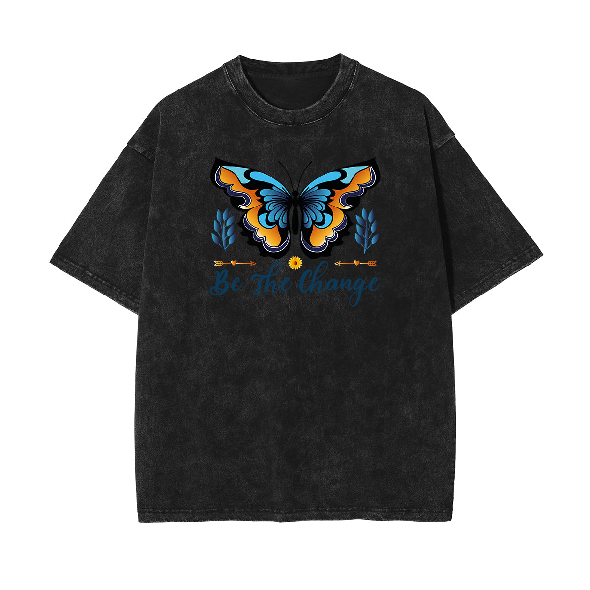 Camiseta con estampado de mariposas y lavado a la piedra