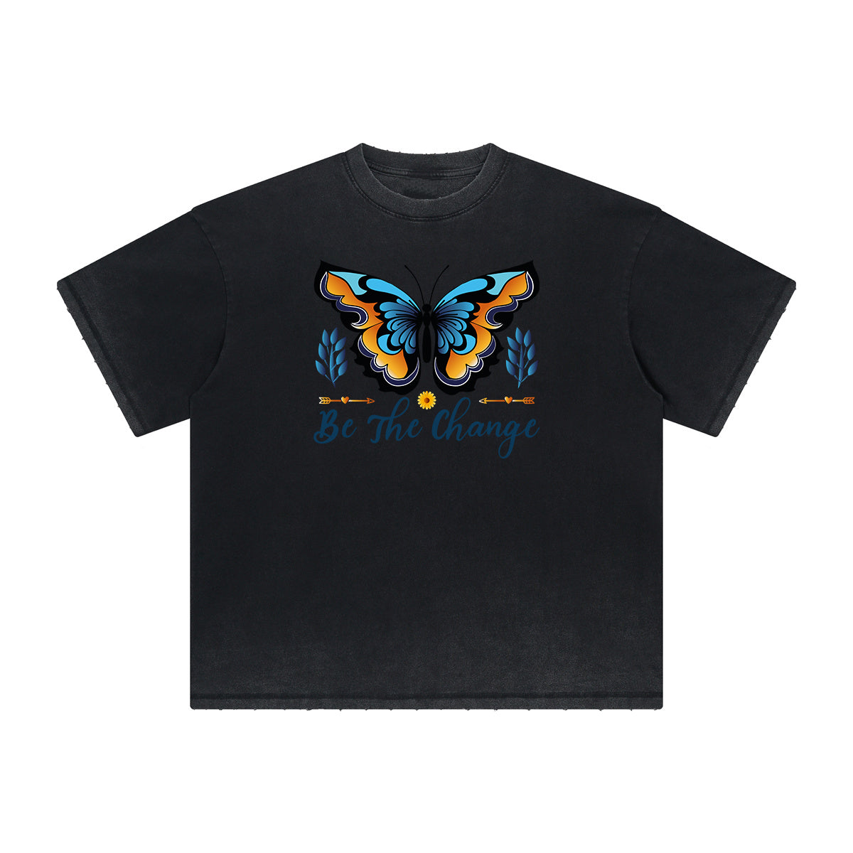 Camiseta con gráfico de mariposa desgastada