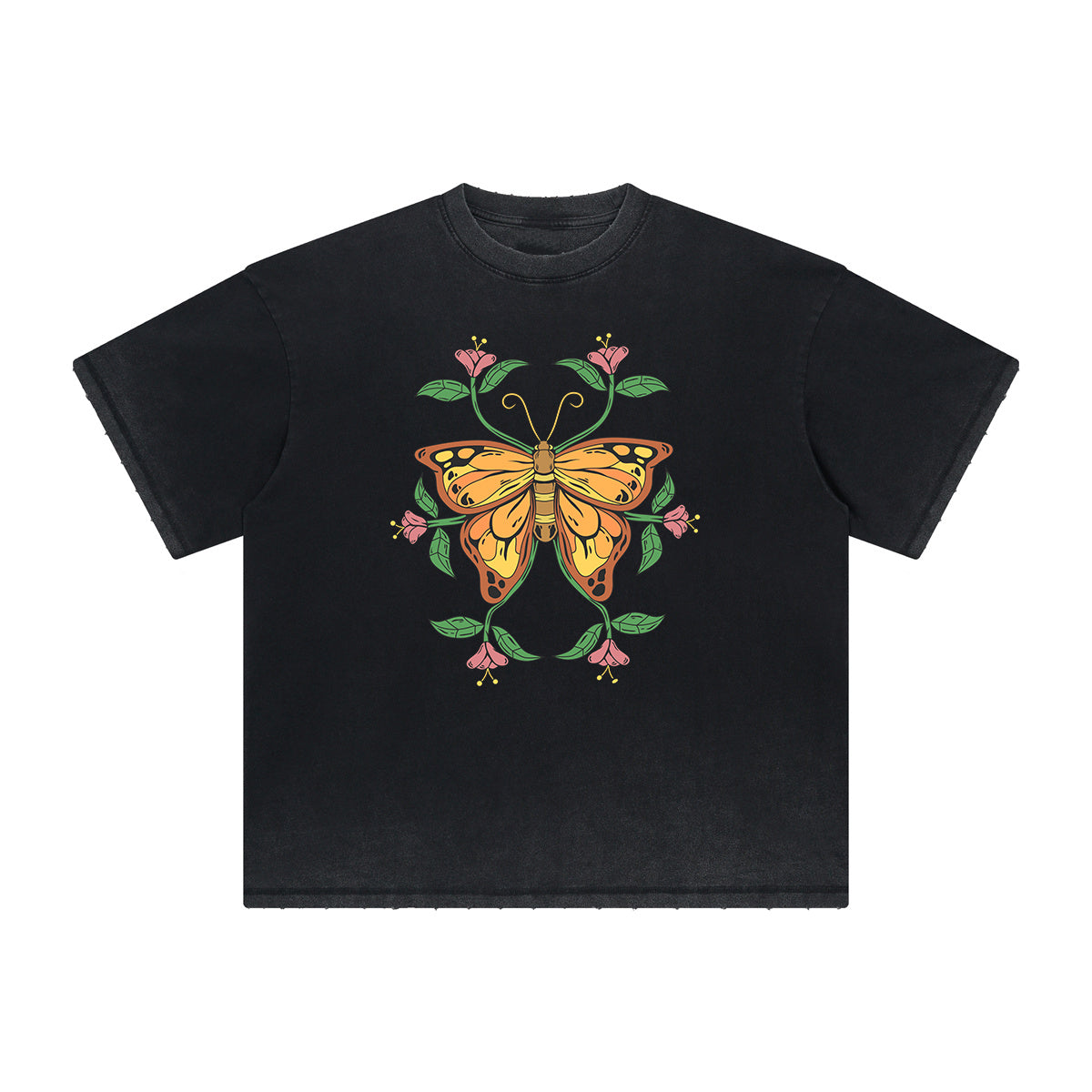 Camiseta con gráfico de mariposa desgastada