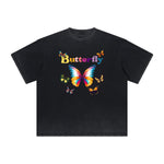 Camiseta con gráfico de mariposa desgastada