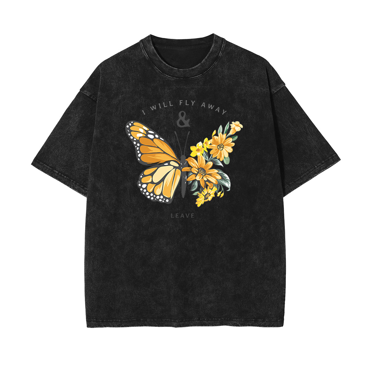 Camiseta con estampado de mariposas y lavado a la piedra