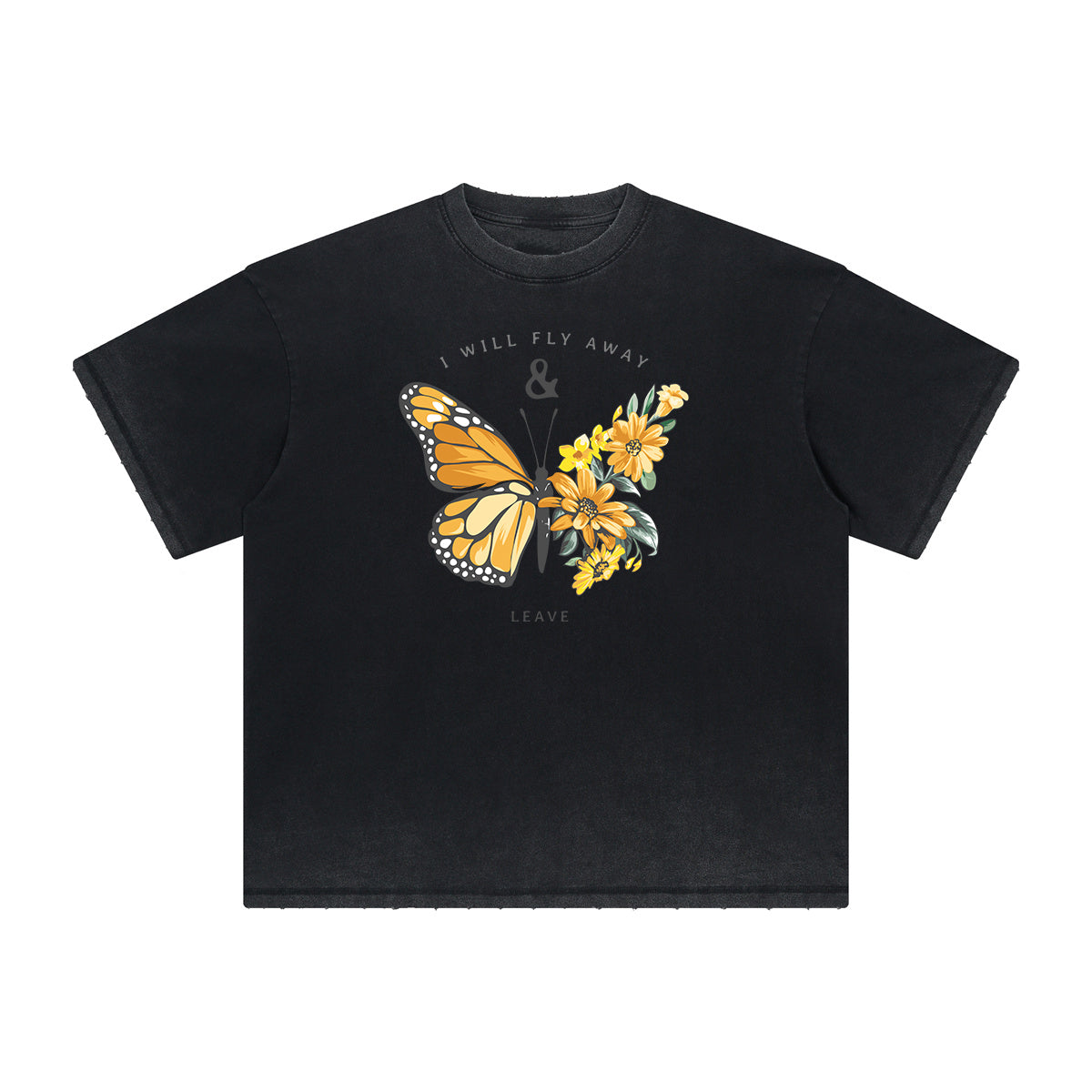 Camiseta con gráfico de mariposa desgastada