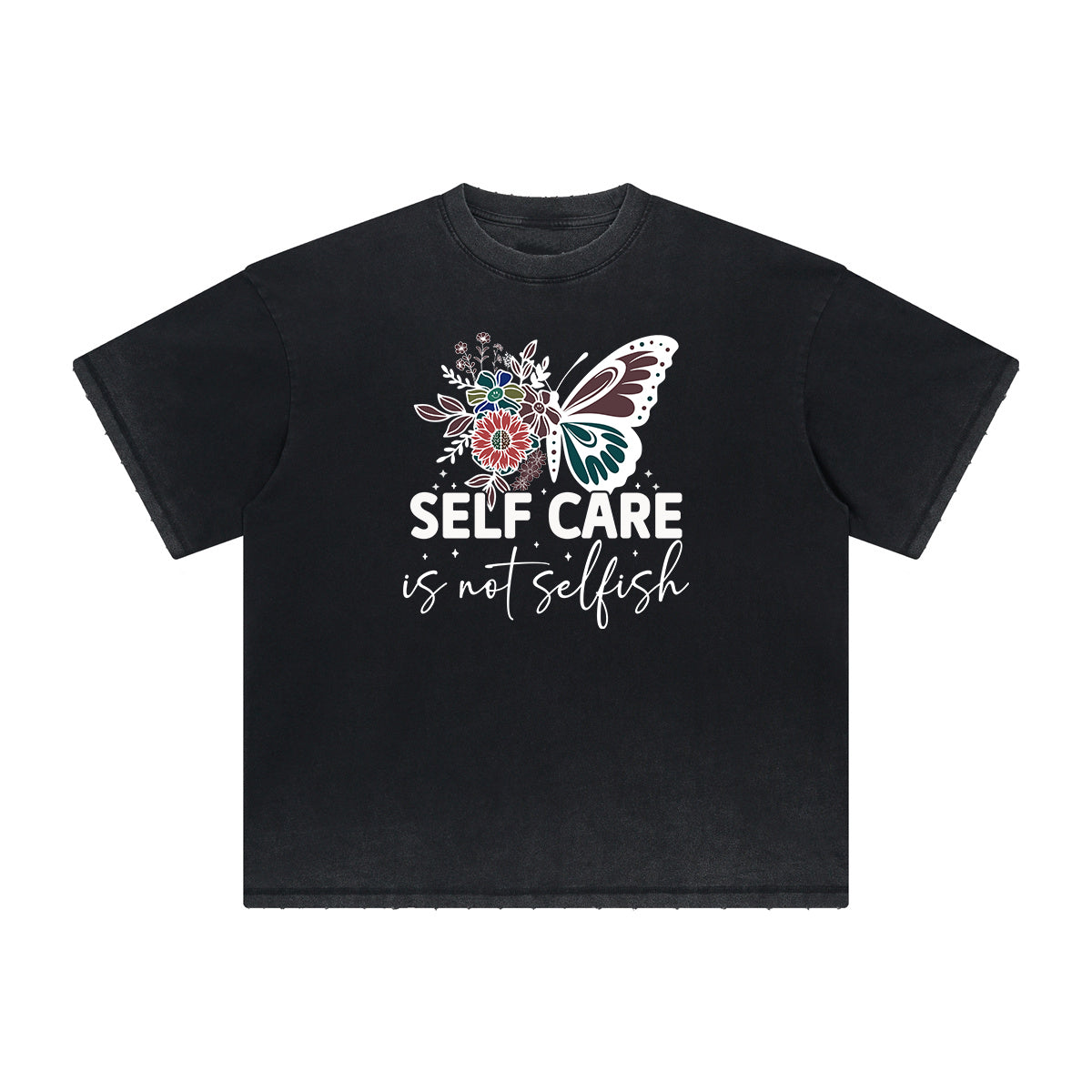 Camiseta con gráfico de mariposa desgastada