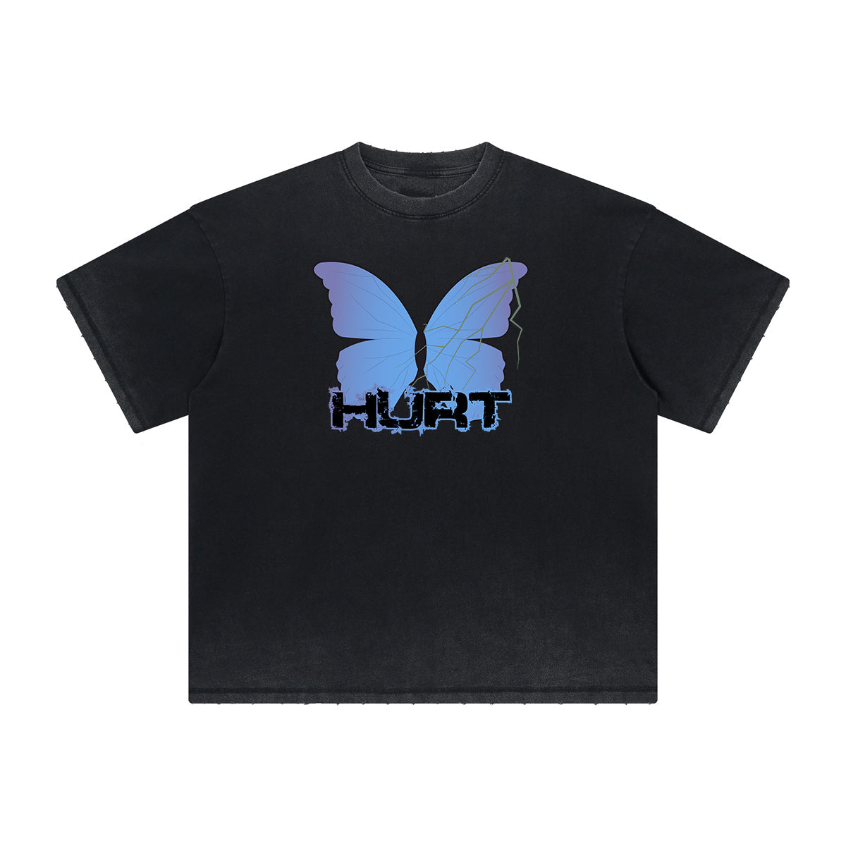 Camiseta con gráfico de mariposa desgastada