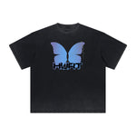 Camiseta con gráfico de mariposa desgastada