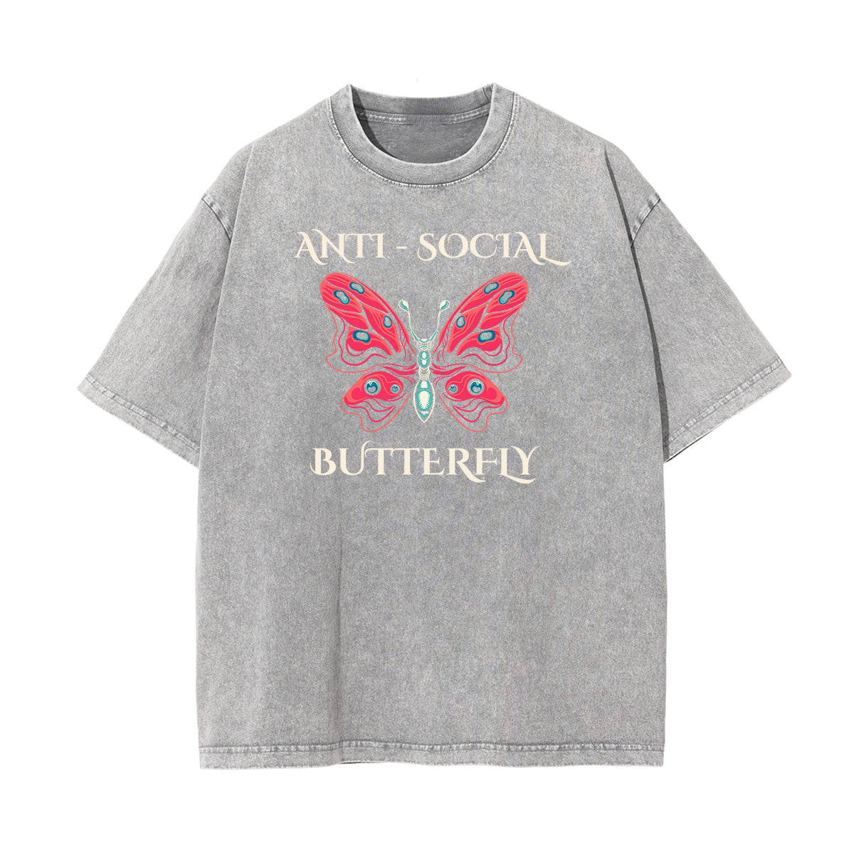 Faded Thick Butterfly Pattern T Shirt