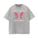 Faded Thick Butterfly Pattern T Shirt