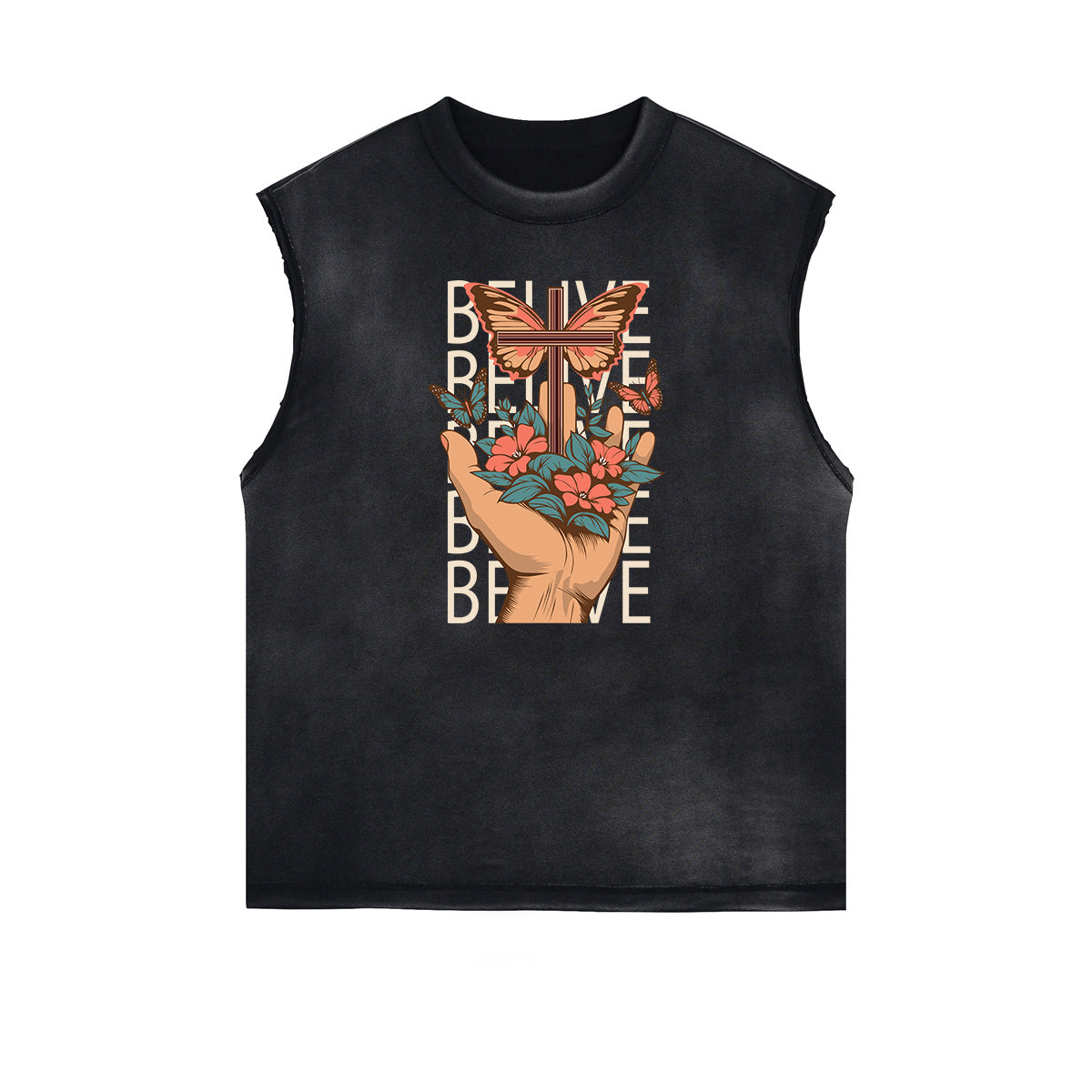 Frayed Edge Butterfly Graphic Tank Top