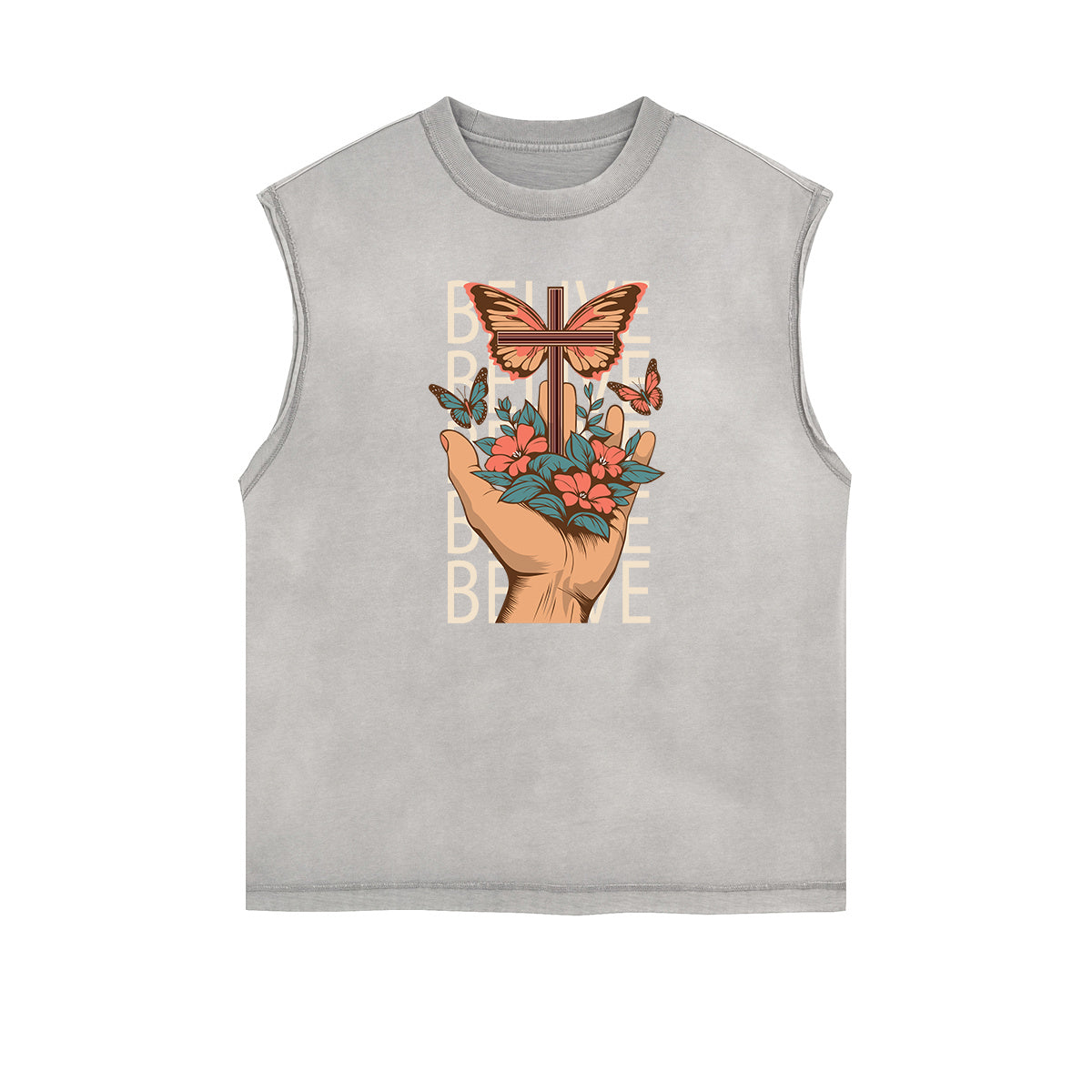 Sleeveless Faded Butterfly Pattern Tee