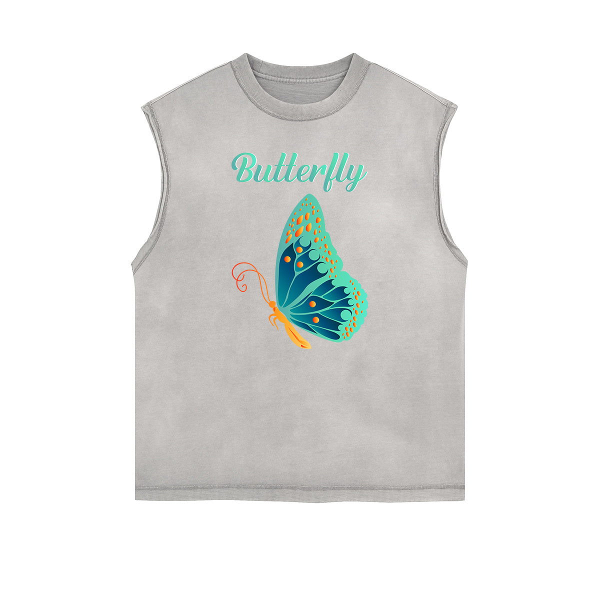 Sleeveless Faded Butterfly Pattern Tee