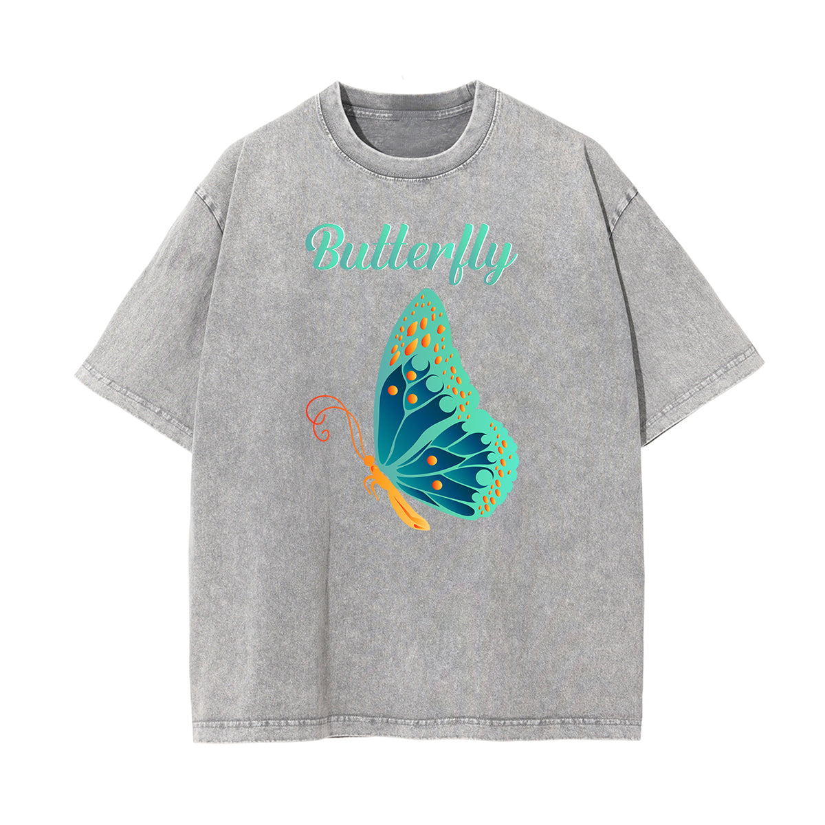 Faded Thick Butterfly Pattern T Shirt