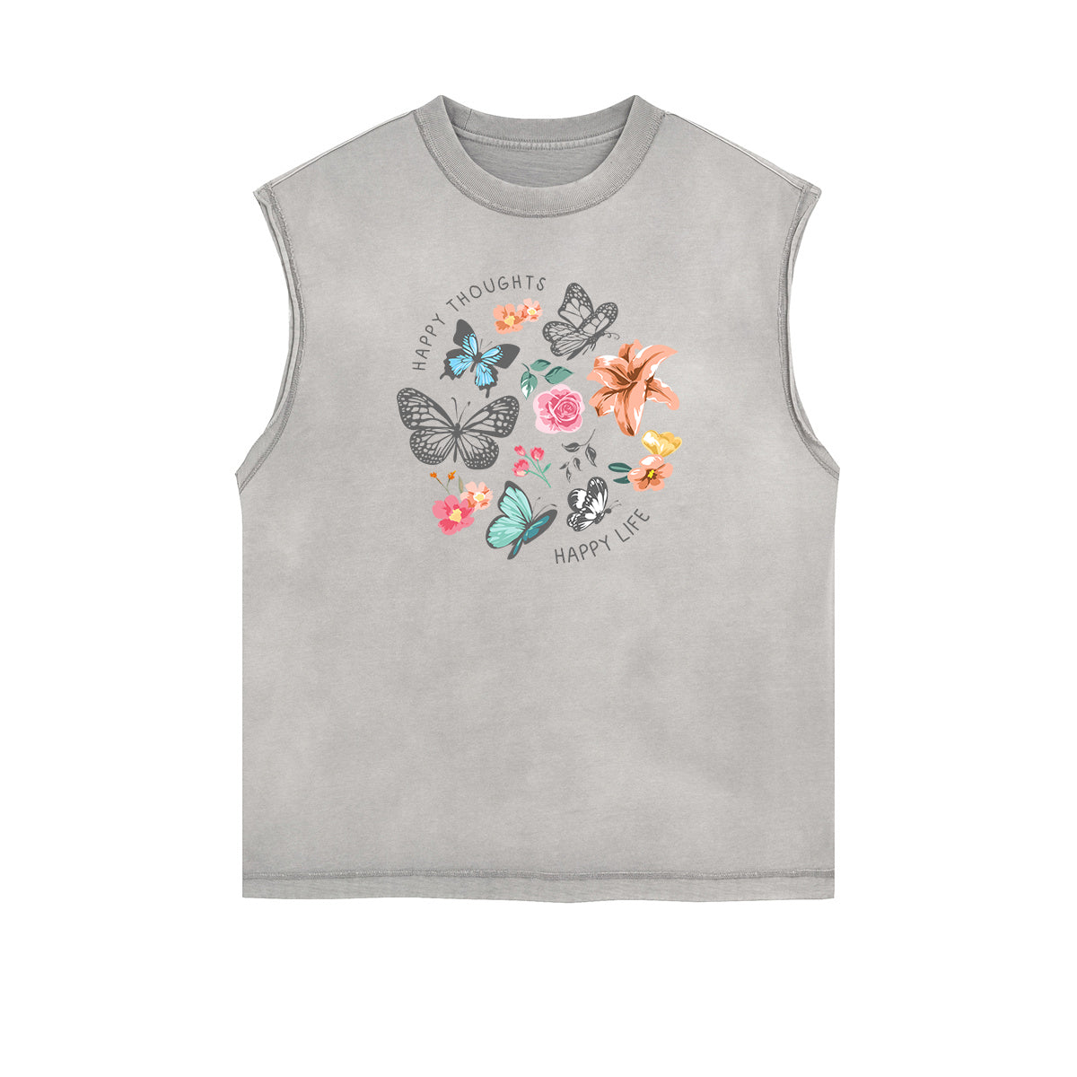 Sleeveless Faded Butterfly Pattern Tee