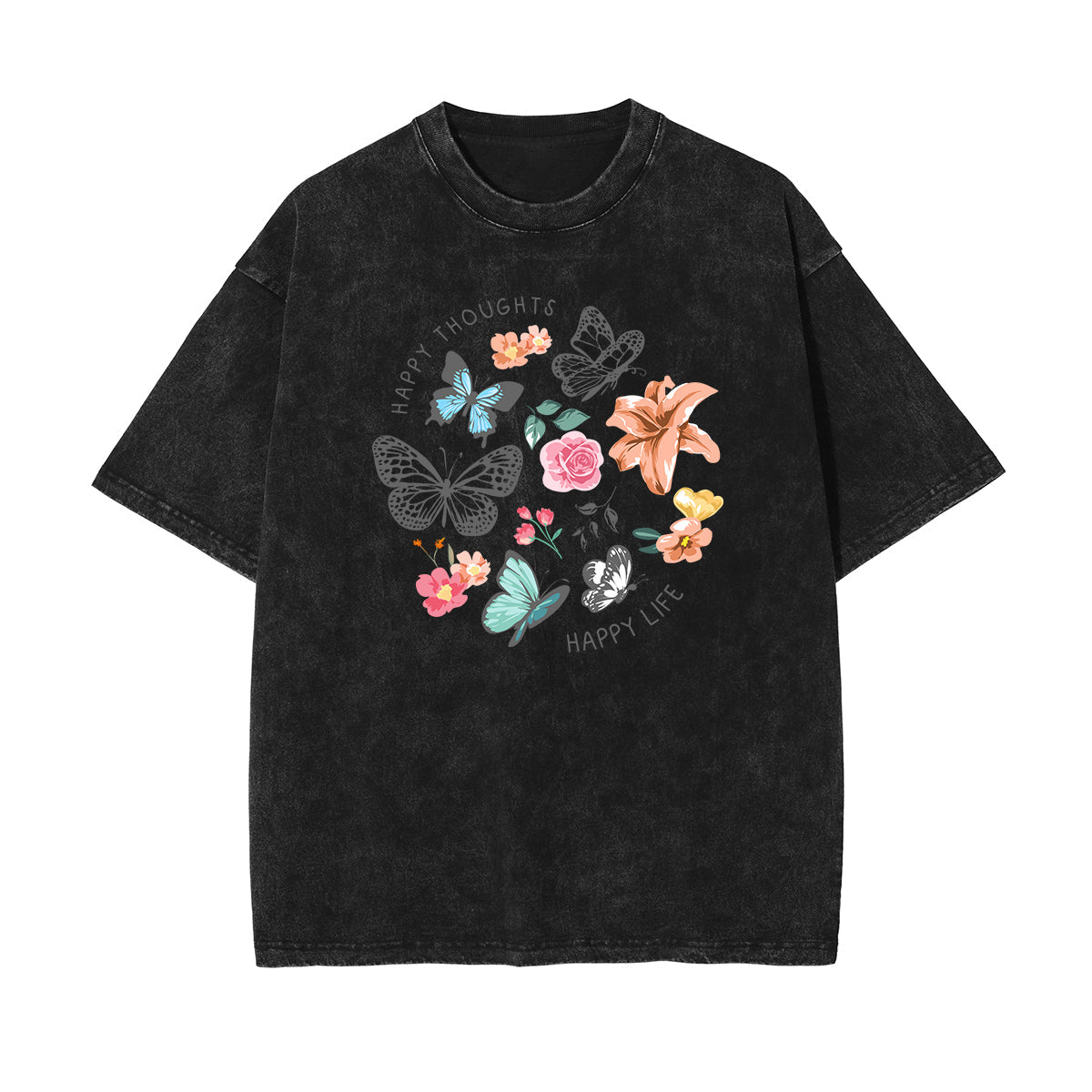 Crew Neck Butterfly Graphic Tee