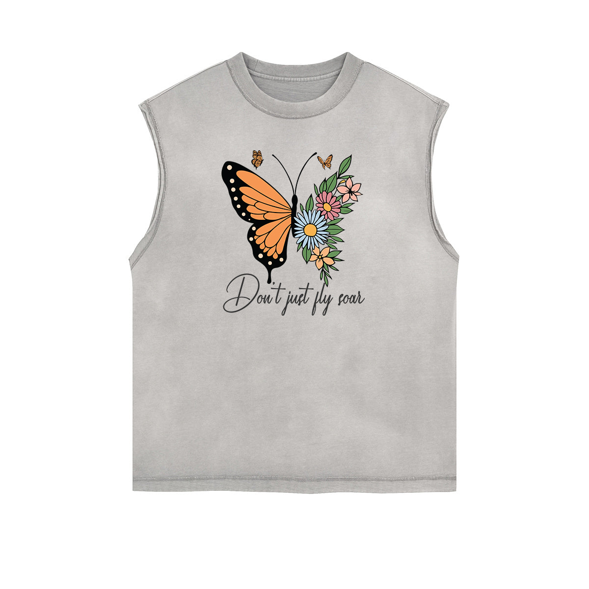 Sleeveless Faded Butterfly Pattern Tee