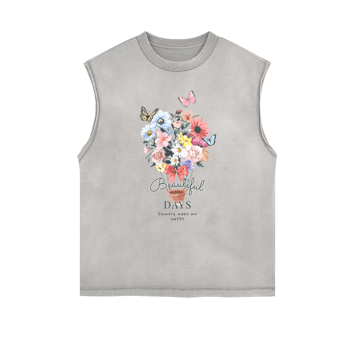 Sleeveless Faded Butterfly Pattern Tee