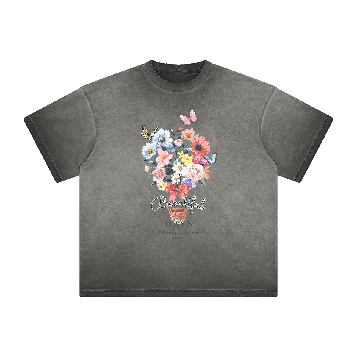 Distressed Faded Butterfly Pattern Tee