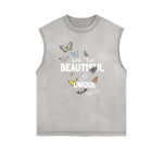 Sleeveless Faded Butterfly Pattern Tee