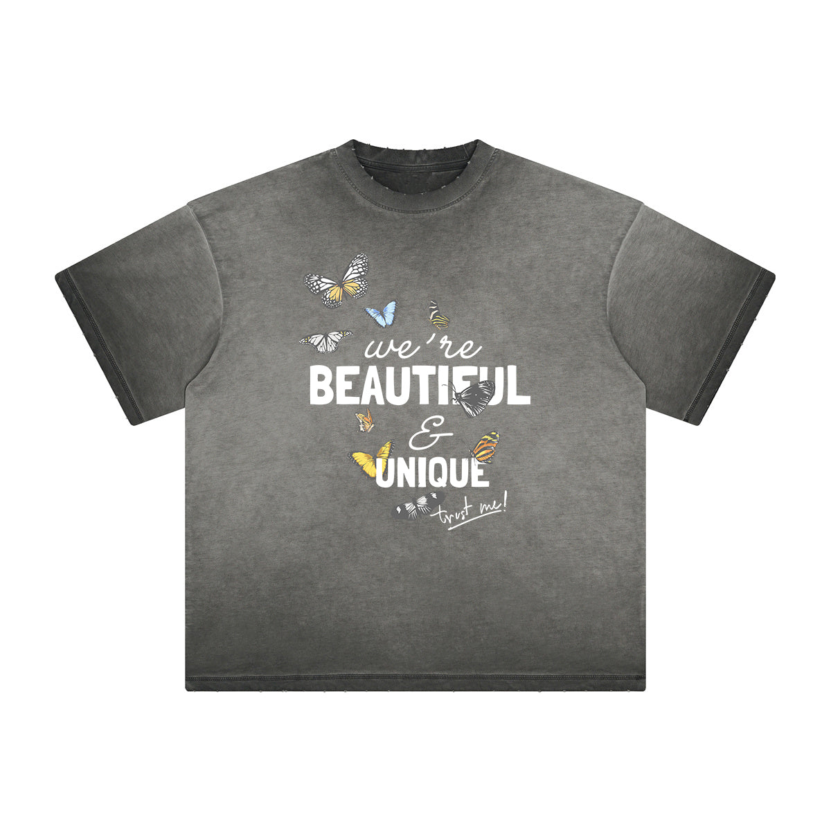 Distressed Faded Butterfly Pattern Tee