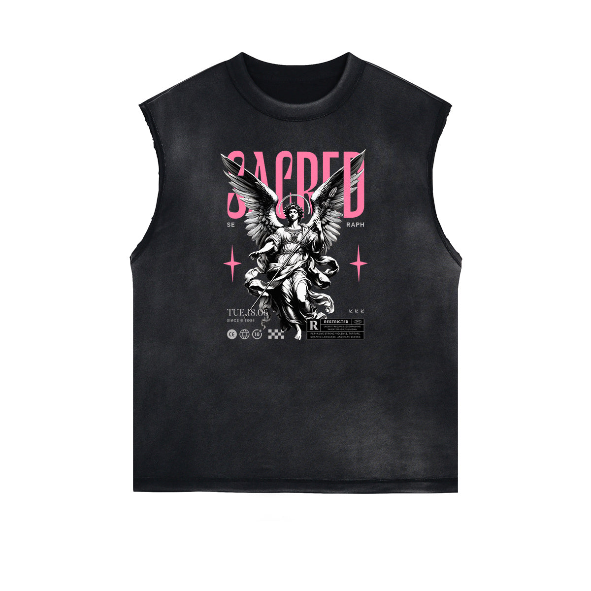 Faded Sleeveless Angel Graphic Tee